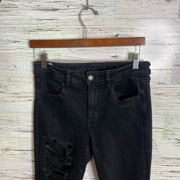 American Eagle Outfitters High Rise Black Jeans high rise jegging distressed 8 - Picture 3 of 9